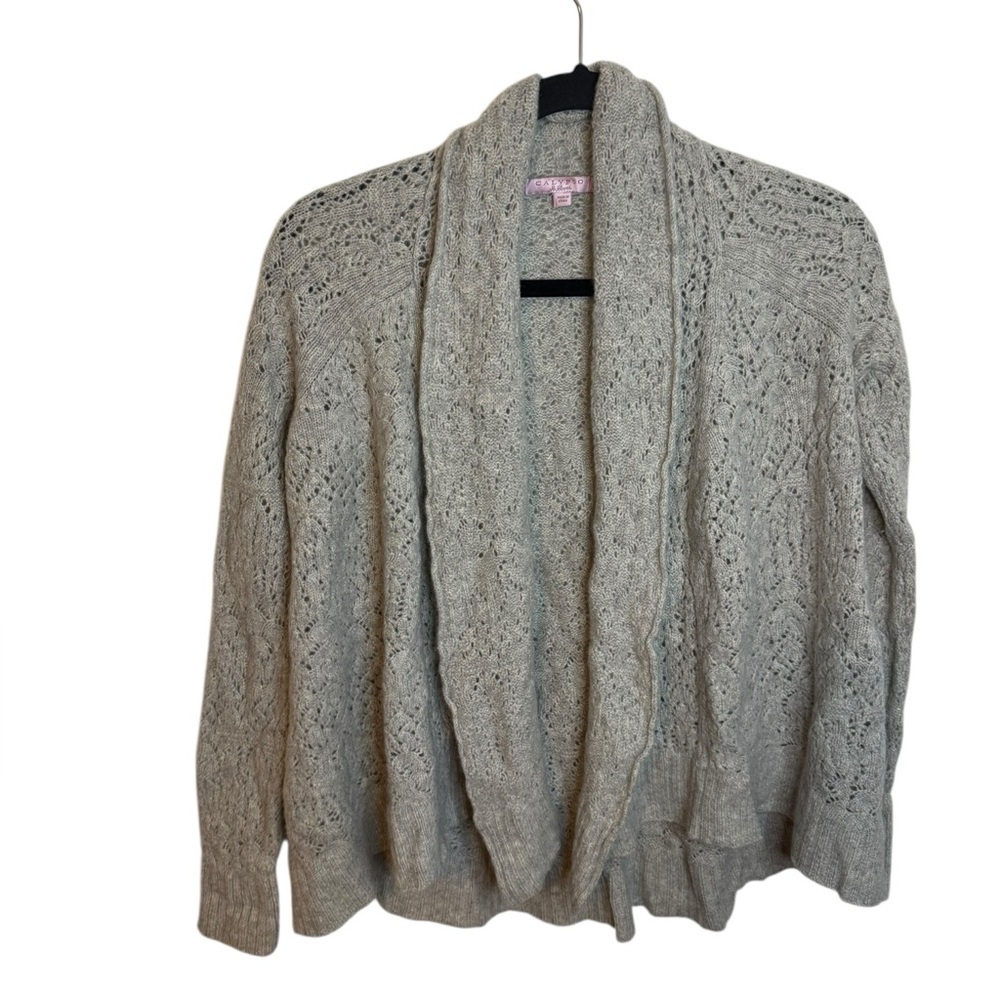 Calypso St. Barth Gray Cashmere Pointelle Cardigan Sweater